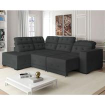 Sofá Canto 285 x 205 cm Chaise E Sttilo Retrátil Mola D26 Suede Cinza 6 Lugares - SóSofa