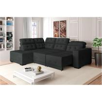 Sofá Canto 285 x 205 cm Chaise E Sttilo Retrátil Mola D26 Suede Cinza 6 Lugares - SóSofa