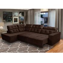 Sofá Canto 285 x 205 cm Chaise E Sttilo Retrátil Mola D26 Suede Marrom 6 Lugares - SóSofa