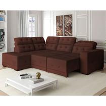 Sofá Canto 285 x 205 cm Chaise E Sttilo Retrátil Mola D26 Suede Marrom 6 Lugares - SóSofa