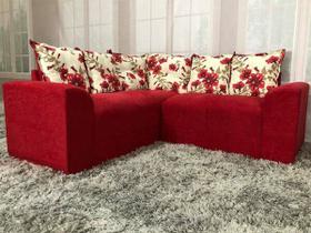 Sofá Canto Belo Vermelho com Floral