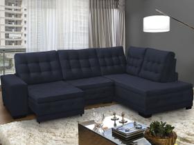 Sofá Canto Chaise 5 Lugares Retrátil 285x205 Cm Mola Bonnel Pillow Rio Veludo Azul Escuro - SóSofá