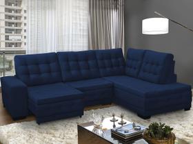 Sofá Canto Chaise 5 Lugares Retrátil Reclinável 285 Cm Mola Bonnel Pillow Rio Suede Azul - SóSofá