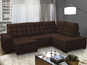 Sofá Canto Chaise 5 Lugares Retrátil Reclinável 285 Cm Mola Bonnel Pillow Rio Suede Marrom - SóSofá