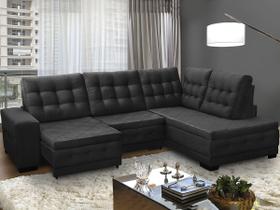 Sofá Canto Chaise 5 Lugares Retrátil Reclinável 285 Cm Mola Bonnel Pillow Rio Suede Preto - SóSofá