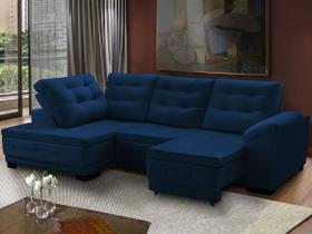 Sofá Canto Chaise Agatha Retrátil Reclinável 250 x 150 Cm Mola Bonnel Pillow Suede Azul - SóSofá