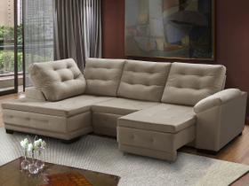 Sofá Canto Chaise Agatha Retrátil Reclinável 250 x 150 Cm Mola Bonnel Pillow Suede Bege - SóSofá