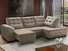 Sofá Canto Chaise Agatha Retrátil Reclinável 250 x 150 Cm Mola Bonnel Pillow Suede Bege - SóSofá