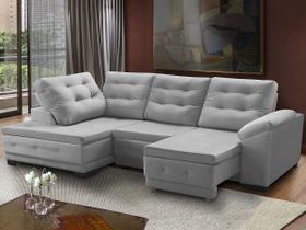 Sofá Canto Chaise Agatha Retrátil Reclinável 250x150 Cm Mola Bonnel Pillow Suede Cinza - SóSofá