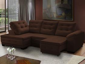 Sofá Canto Chaise Agatha Retrátil Reclinável 250x150 Cm Mola Bonnel Pillow Suede Marrom - SóSofá