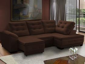 Sofá Canto Chaise Agatha Retrátil Reclinável 250x150 Cm Mola Bonnel Pillow Suede Marrom - SóSofá