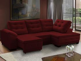 Sofá Canto Chaise Agatha Retrátil Reclinável 250x150 Cm Mola Bonnel Pillow Suede Vermelho - SóSofá