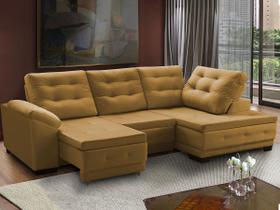 Sofá Canto Chaise Agatha Retrátil Reclinável 250x150 Cm Mola Bonnel Pillow Veludo Dourado - SóSofá