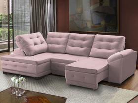 Sofá Canto Chaise Agatha Retrátil Reclinável 250x150 Cm Mola Bonnel Pillow Veludo Rosa - SóSofá