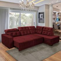 Sofá Canto Chaise D Retrátil 285 Cm 6 Lugares São Paulo Reclinável Mola D26 Veludo Bordô - SóSofá Sofá Canto Chaise D Retrátil 285 Cm 6 Lugares São Paulo Reclinável Mola D26 Veludo Bordô - SóSofá