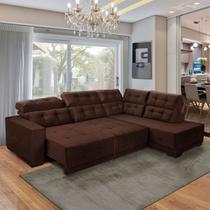 Sofá Canto Chaise D Retrátil 285 Cm 6 Lugares São Paulo Reclinável Mola D26 Veludo Marrom - SóSofá
