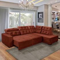 Sofá Canto Chaise D Retrátil 285 Cm 6 Lugares Sttilo Reclinável Mola D26 Suede Cobre - SóSofá