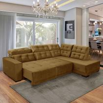Sofá Canto Chaise D Retrátil 285 Cm 6 Lugares Sttilo Reclinável Mola D26 Suede Dourado - SóSofá