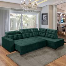 Sofá Canto Chaise D Retrátil 285 Cm 6 Lugares Sttilo Reclinável Mola D26 Suede Verde - SóSofá