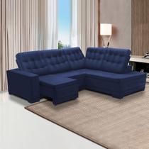 Sofá Canto Chaise Dueto 250 x 205 Cm Retrátil Mola Bonnel Reclinável Veludo Azul - SóSofá