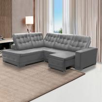 Sofá Canto Chaise Dueto 250 x 205 Cm Retrátil Mola Bonnel Reclinável Veludo Cinza Claro - SóSofá
