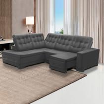 Sofá Canto Chaise Dueto 250 x 205 Cm Retrátil Mola Bonnel Reclinável Veludo Cinza - SóSofá