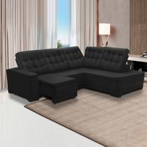 Sofá Canto Chaise Dueto 250 x 205 Cm Retrátil Mola Bonnel Reclinável Veludo Preto - SóSofá Sofá Canto Chaise Dueto 250 x 205 Cm Retrátil Mola Bonnel Reclinável Veludo Preto - SóSofá