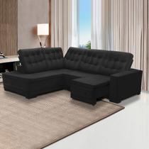 Sofá Canto Chaise Dueto 250 x 205 Cm Retrátil Mola Bonnel Reclinável Veludo Preto - SóSofá