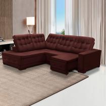 Sofá Canto Chaise Dueto 250 x 205 Cm Retrátil Mola Bonnel Reclinável Veludo Vermelho - SóSofá