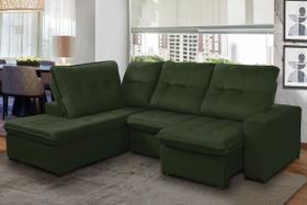 Sofá Canto Chaise E 290 x 223 Cm Retrátil Duplo Molejo Pillow D28 Marselha Veludo Verde - Grandellar