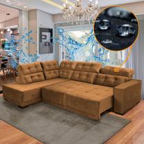 Sofá Canto Chaise E Impermeável 285 x 205 cm Reclinável São Paulo Veludo Terracota - SóSofa