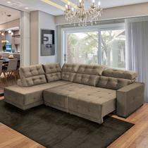Sofá Canto Chaise E Retrátil 285 Cm 6 Lugares São Paulo Reclinável Mola D26 Veludo Bege - SóSofá Sofá Canto Chaise E Retrátil 285 Cm 6 Lugares São Paulo Reclinável Mola D26 Veludo Bege - SóSofá