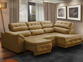 Sofá Canto Chaise Luiza 5 Lug Retrátil Reclinável 250Cm Mola Bonnel Pillow Suede Dourado - SóSofá