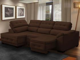 Sofá Canto Chaise Luiza 5 Lug Retrátil Reclinável 250Cm Mola Bonnel Pillow Veludo Marrom - SóSofá