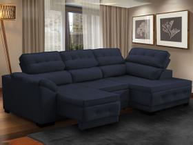Sofá Canto Chaise Luiza 5 Lug Retrátil Reclinável 250Cm Mola Pillow Suede Azul Marinho - SóSofá