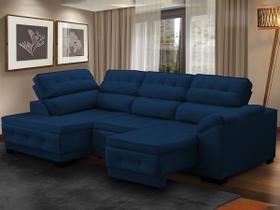 Sofá Canto Chaise Luiza 5 Lugares Retrátil Reclinável 250 Cm Mola Bonnel Pillow Suede Azul - SóSofá