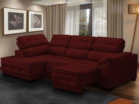 Sofá Canto Chaise Luiza 5 Lugares Retrátil Reclinável 250 Cm Mola Pillow Veludo Vermelho - SóSofá