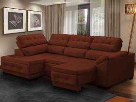 Sofá Canto Chaise Luiza 5 Lugares Retrátil Reclinável 250Cm Mola Bonnel Pillow Suede Cobre - SóSofá