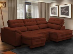 Sofá Canto Chaise Luiza 5 Lugares Retrátil Reclinável 250Cm Mola Bonnel Pillow Suede Cobre - SóSofá