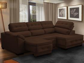 Sofá Canto Chaise Luiza 5 Lugares Retrátil Reclinável 250Cm Mola Bonnel Pillow Suede Marrom - SóSofá