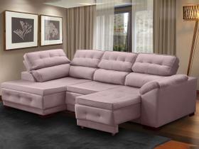 Sofá Canto Chaise Luiza 5 Lugares Retrátil Reclinável 250Cm Mola Bonnel Pillow Suede Rosa - SóSofá