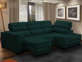 Sofá Canto Chaise Luiza 5 Lugares Retrátil Reclinável 250Cm Mola Bonnel Pillow Suede Verde - SóSofá