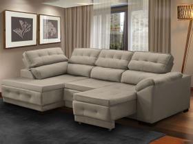 Sofá Canto Chaise Luiza 5 Lugares Retrátil Reclinável 250Cm Mola Bonnel Pillow Veludo Bege - SóSofá
