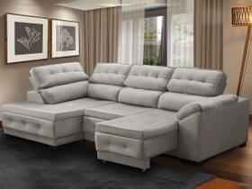 Sofá Canto Chaise Luiza 5 Lugares Retrátil Reclinável 250Cm Mola Bonnel Pillow Veludo Cinza - SóSofá