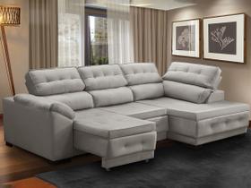 Sofá Canto Chaise Luiza 5 Lugares Retrátil Reclinável 250Cm Mola Bonnel Pillow Veludo Cinza - SóSofá