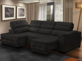 Sofá Canto Chaise Luiza 5 Lugares Retrátil Reclinável 250Cm Mola Bonnel Pillow Veludo Preto - SóSofá Sofá Canto Chaise Luiza 5 Lugares Retrátil Reclinável 250Cm Mola Bonnel Pillow Veludo Preto - SóSofá