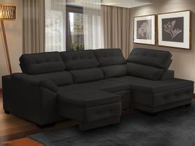 Sofá Canto Chaise Luiza 5 Lugares Retrátil Reclinável 250Cm Mola Bonnel Pillow Veludo Preto - SóSofá