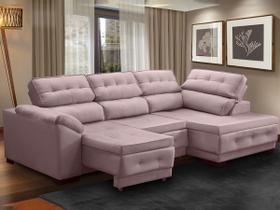 Sofá Canto Chaise Luiza 5 Lugares Retrátil Reclinável 250Cm Mola Bonnel Pillow Veludo Rosa - SóSofá