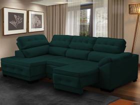 Sofá Canto Chaise Luiza 5 Lugares Retrátil Reclinável 250Cm Mola Bonnel Pillow Veludo Verde - SóSofá