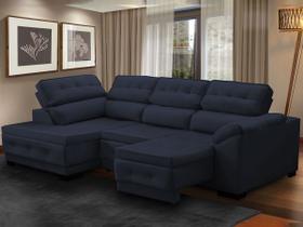 Sofá Canto Chaise Luiza 5 Lugares Retrátil Reclinável 250Cm Mola Pillow Suede Azul Marinho - SóSofá